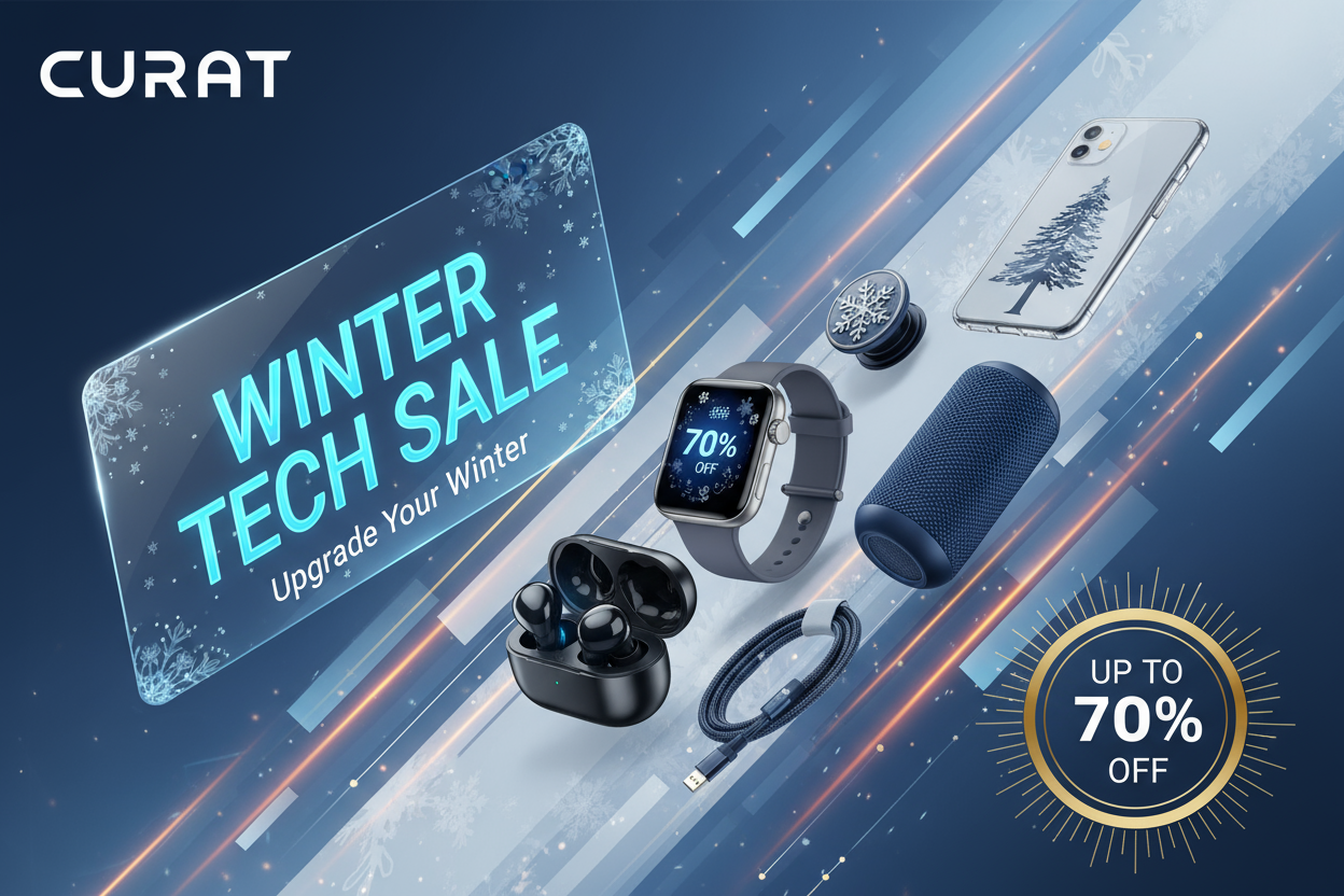 ek winter sale ke liye attractive banner banado mere curat store ke liye jisme winter special gedgets aur bohot se trending product hai